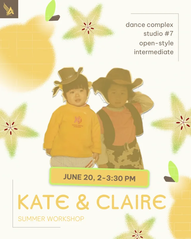 Kate & Claire summer workshop poster, combining a childhood portrait with yellow and lime fruit illustrations