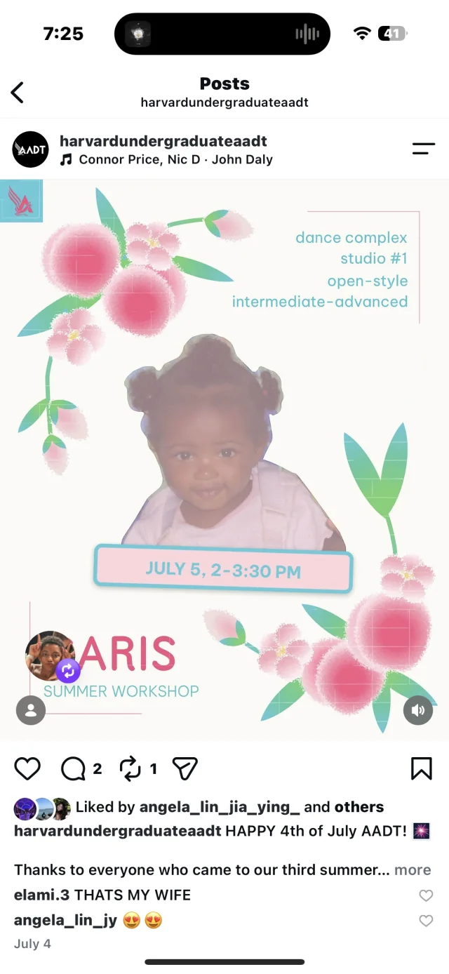 AADT summer dance workshop graphic on Instagram
